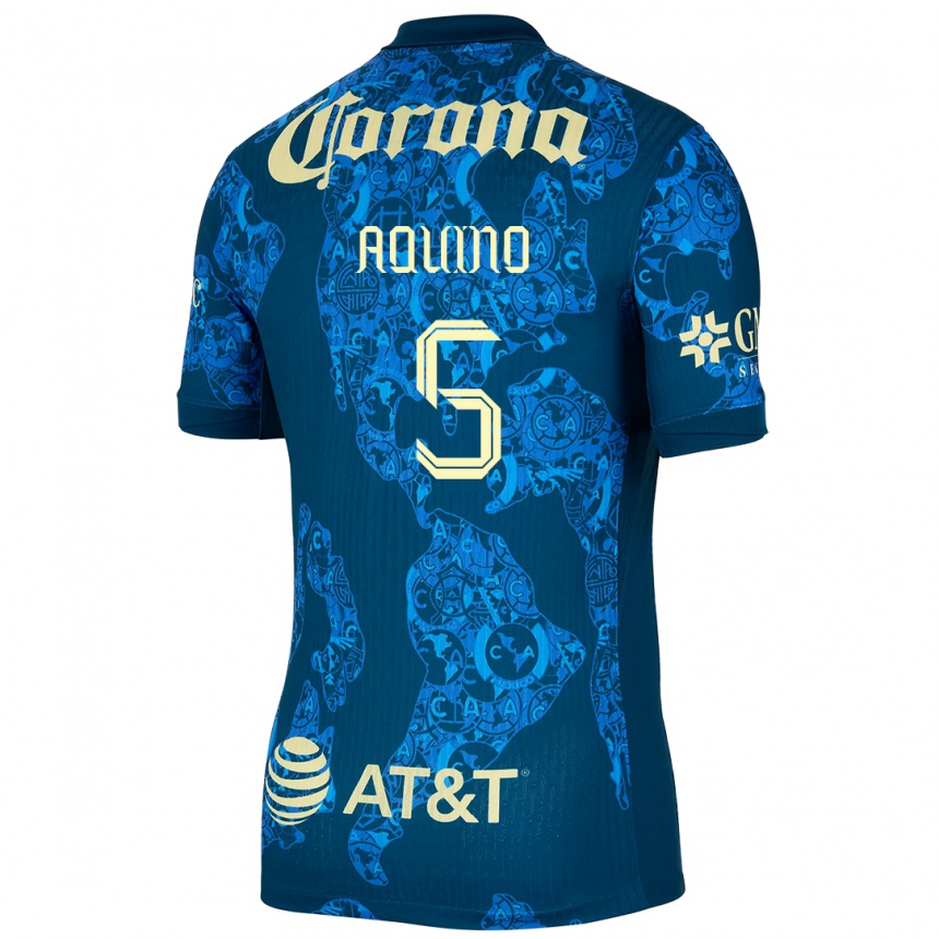 Niño Fútbol Camiseta Pedro Aquino #5 Azul Amarillo 2ª Equipación 2024/25 Perú