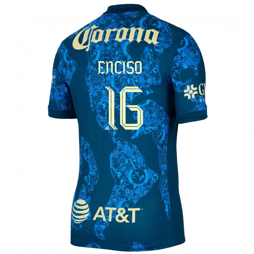 Niño Fútbol Camiseta Sabrina Enciso #16 Azul Amarillo 2ª Equipación 2024/25 Perú