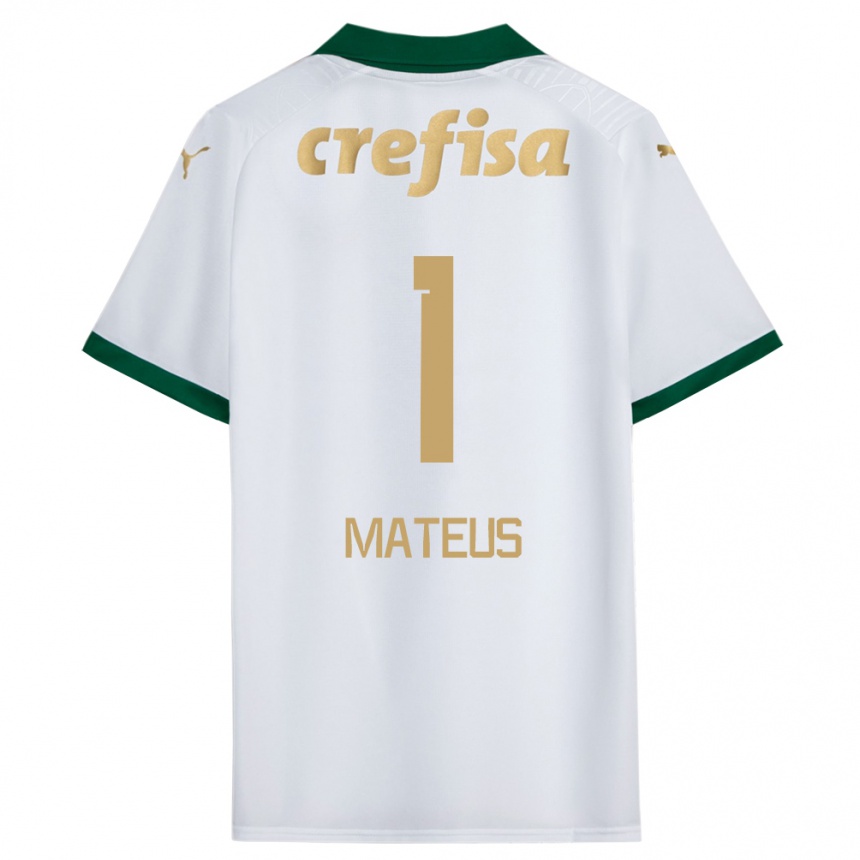 Niño Fútbol Camiseta Mateus #1 Blanco Verde 2ª Equipación 2024/25 Perú