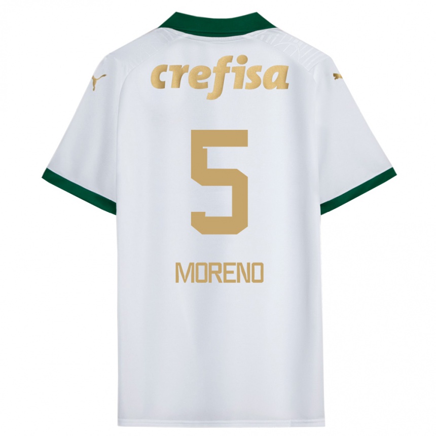 Niño Fútbol Camiseta Aníbal Moreno #5 Blanco Verde 2ª Equipación 2024/25 Perú