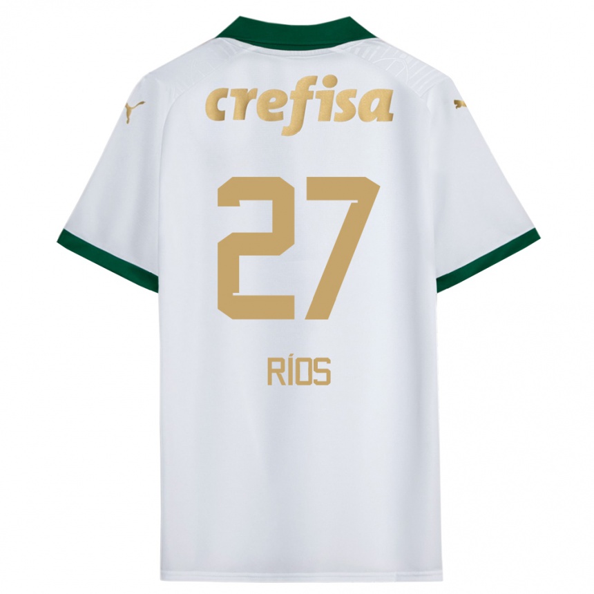 Niño Fútbol Camiseta Richard Ríos #27 Blanco Verde 2ª Equipación 2024/25 Perú