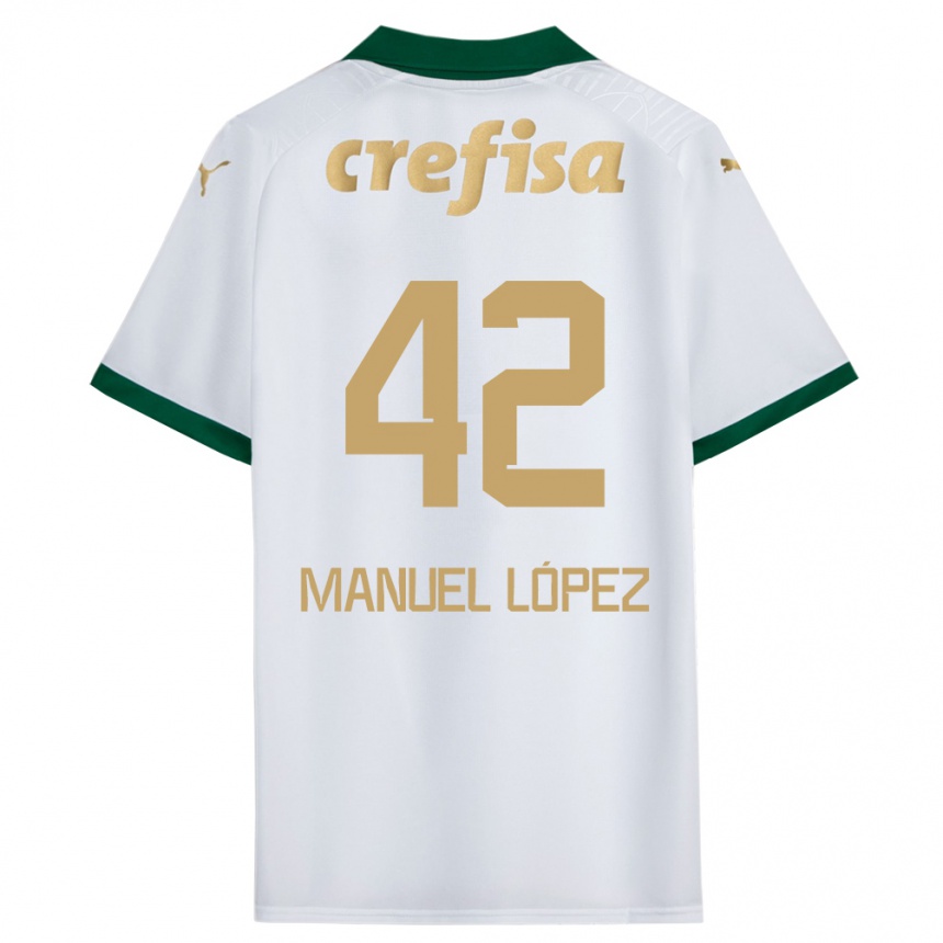 Niño Fútbol Camiseta José Manuel López #42 Blanco Verde 2ª Equipación 2024/25 Perú