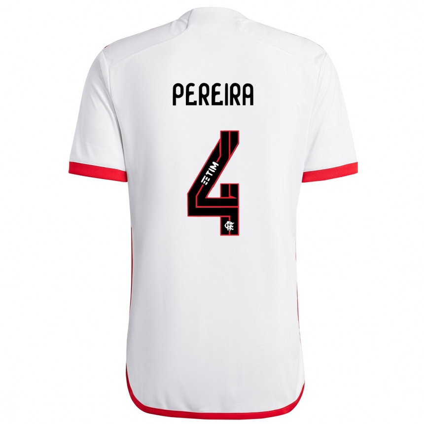 Niño Fútbol Camiseta Léo Pereira #4 Blanco Rojo 2ª Equipación 2024/25 Perú