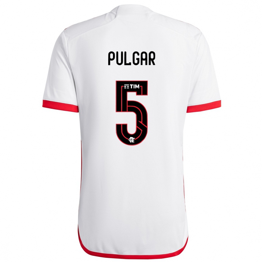 Niño Fútbol Camiseta Erick Pulgar #5 Blanco Rojo 2ª Equipación 2024/25 Perú