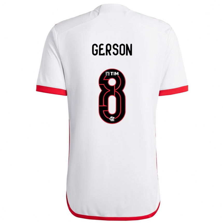 Niño Fútbol Camiseta Gerson #8 Blanco Rojo 2ª Equipación 2024/25 Perú