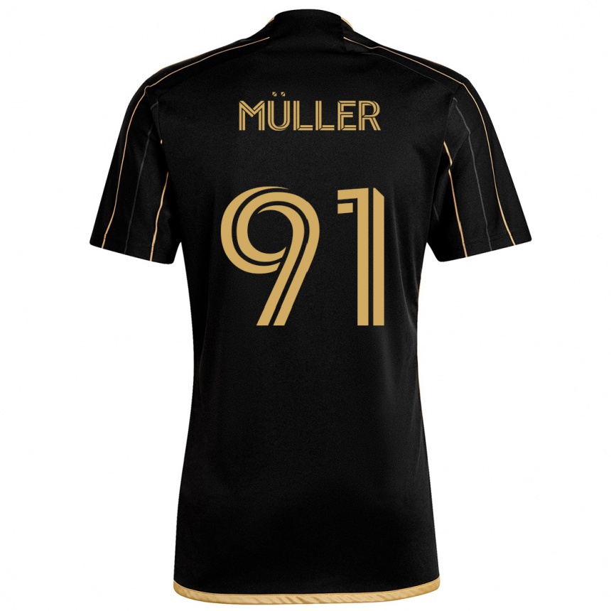 Hombre Fútbol Camiseta Luis Müller #91 Oro Negro 1ª Equipación 2024/25 Perú