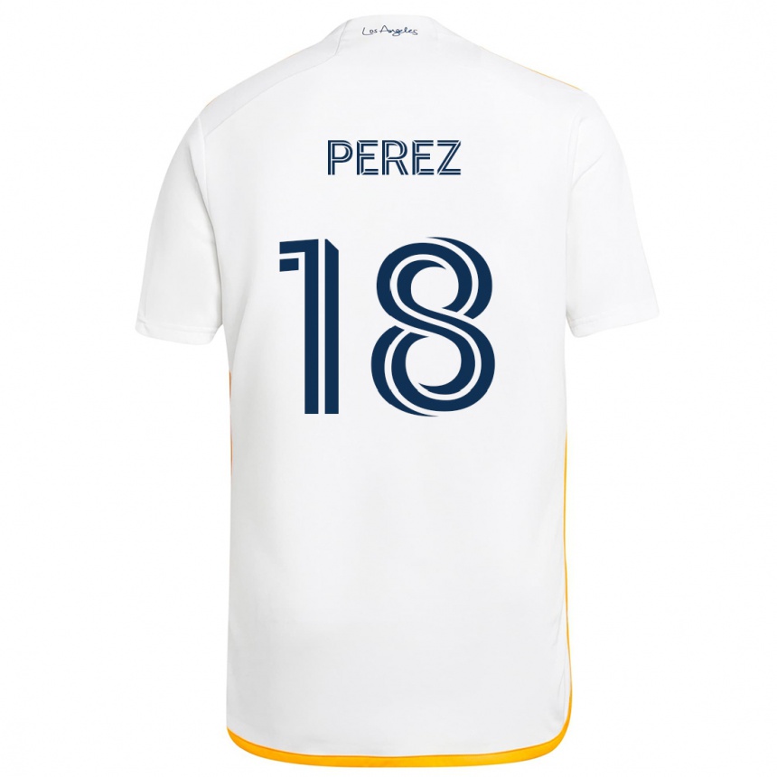 Hombre Fútbol Camiseta Jonathan Pérez #18 Blanco Amarillo 1ª Equipación 2024/25 Perú