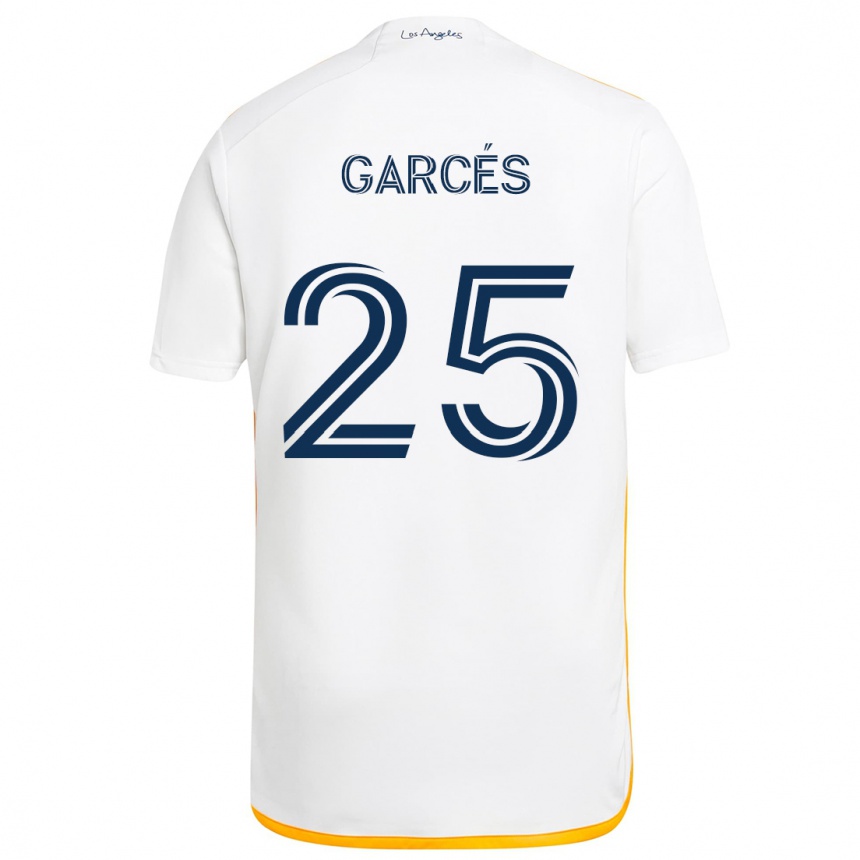 Hombre Fútbol Camiseta Carlos Garcés #25 Blanco Amarillo 1ª Equipación 2024/25 Perú