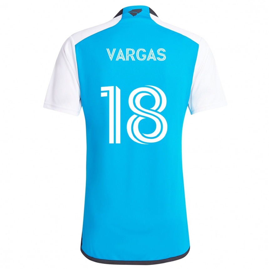 Hombre Fútbol Camiseta Kerwin Vargas #18 Azul Blanco 1ª Equipación 2024/25 Perú