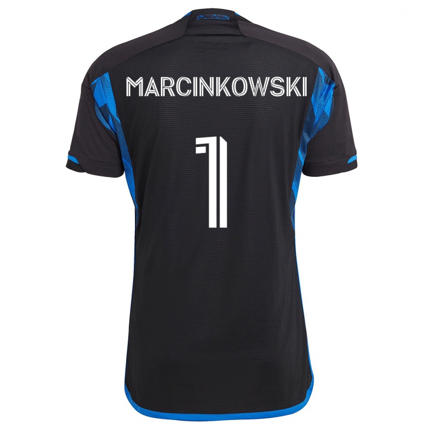 Hombre Fútbol Camiseta Jt Marcinkowski #1 Azul Negro 1ª Equipación 2024/25 Perú