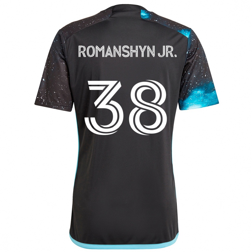 Hombre Fútbol Camiseta Kage Romanshyn Jr. #38 Azul Negro 1ª Equipación 2024/25 Perú