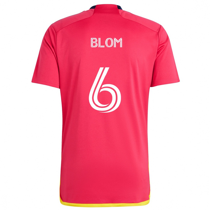 Hombre Fútbol Camiseta Njabulo Blom #6 Rojo Azul 1ª Equipación 2024/25 Perú