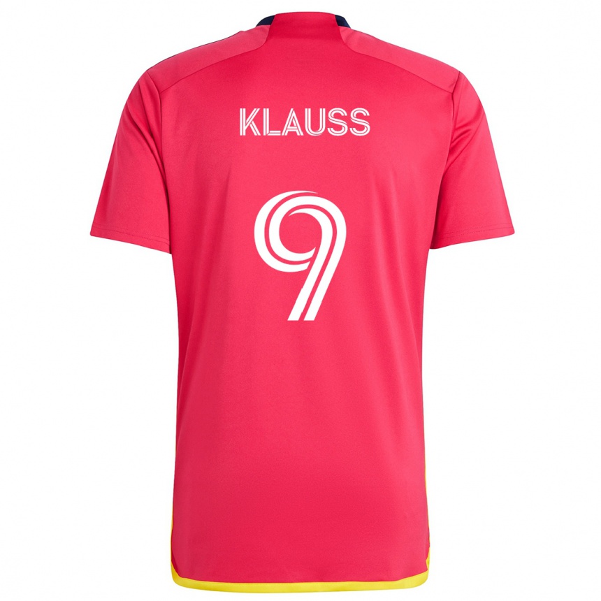 Hombre Fútbol Camiseta João Klauss #9 Rojo Azul 1ª Equipación 2024/25 Perú