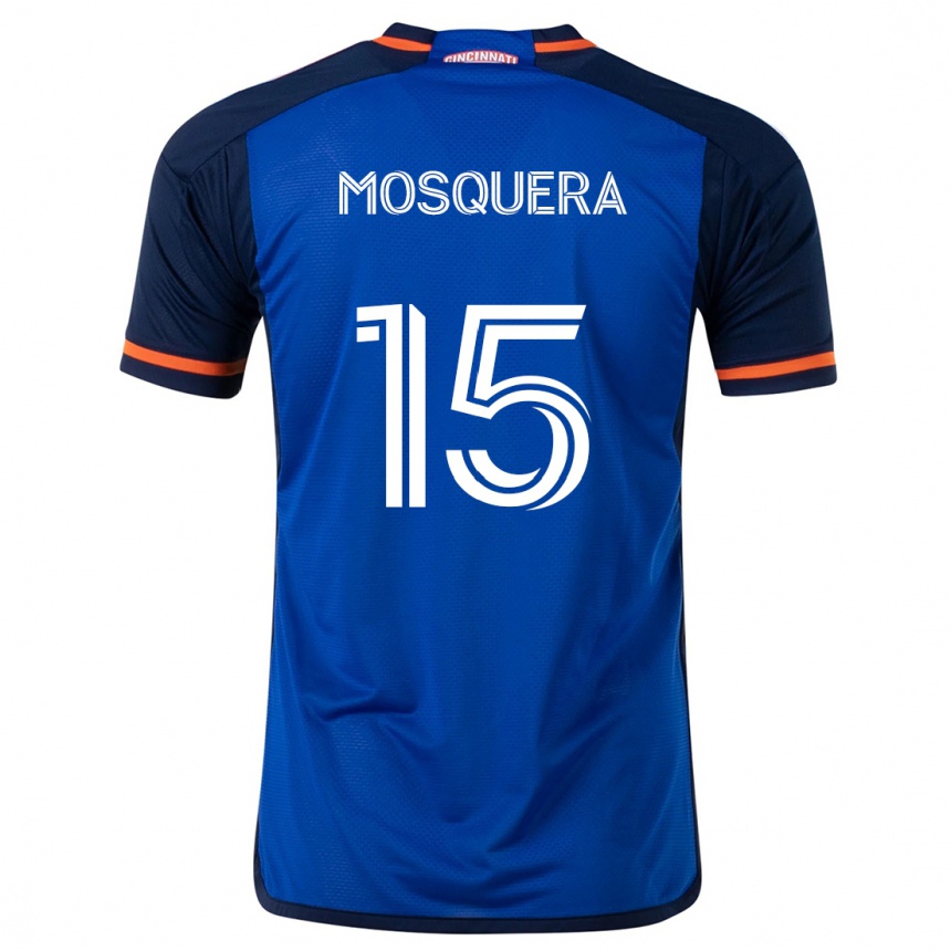 Hombre Fútbol Camiseta Yerson Mosquera #15 Azul Blanco 1ª Equipación 2024/25 Perú