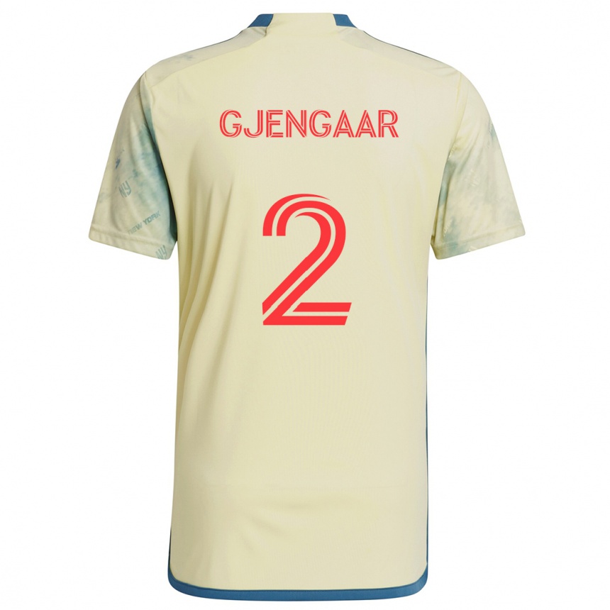 Hombre Fútbol Camiseta Dennis Gjengaar #2 Amarillo Rojo Azul 1ª Equipación 2024/25 Perú