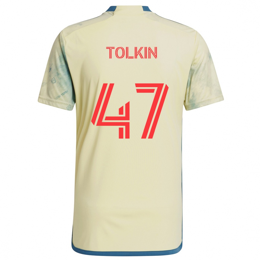 Hombre Fútbol Camiseta John Tolkin #47 Amarillo Rojo Azul 1ª Equipación 2024/25 Perú