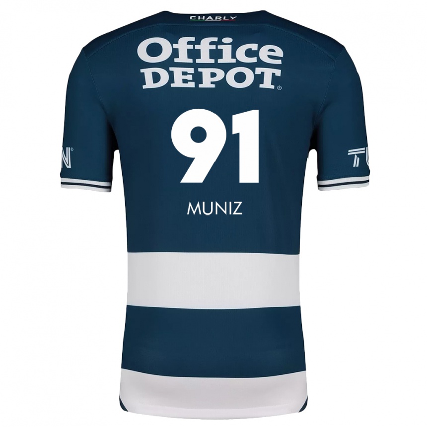 Hombre Fútbol Camiseta Brandon Muñiz #91 Azul Blanco 1ª Equipación 2024/25 Perú