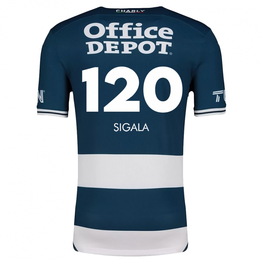 Hombre Fútbol Camiseta Juan Sigala #120 Azul Blanco 1ª Equipación 2024/25 Perú