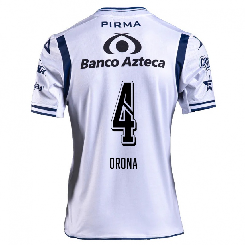 Hombre Fútbol Camiseta Efraín Orona #4 Blanco Azul Marino 1ª Equipación 2024/25 Perú