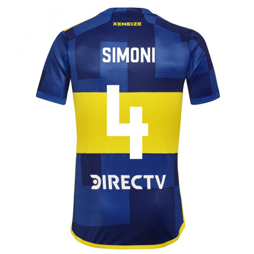 Hombre Fútbol Camiseta Tiago Simoni #4 Azul Amarillo 1ª Equipación 2024/25 Perú