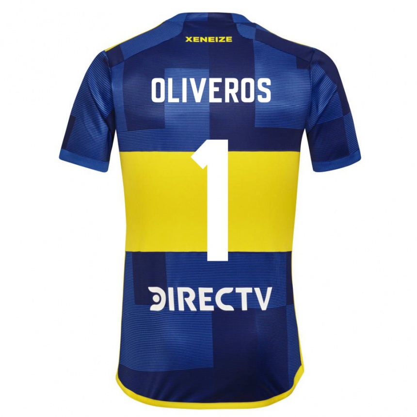 Hombre Fútbol Camiseta Laurina Oliveros #1 Azul Amarillo 1ª Equipación 2024/25 Perú