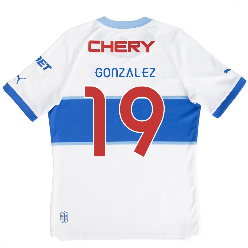 Hombre Fútbol Camiseta Bryan González #19 Blanco Azul 1ª Equipación 2024/25 Perú