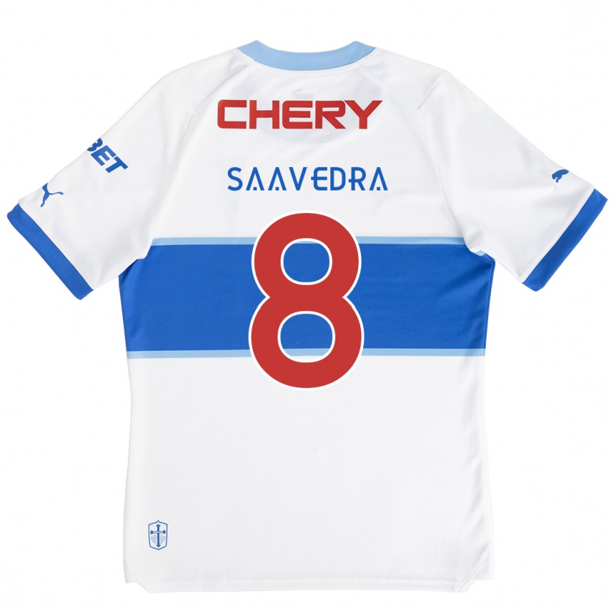 Hombre Fútbol Camiseta Ignacio Saavedra #8 Blanco Azul 1ª Equipación 2024/25 Perú