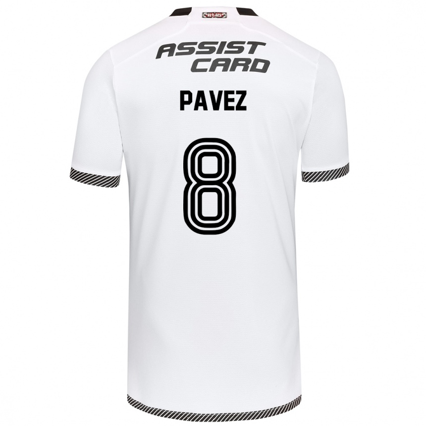 Hombre Fútbol Camiseta Esteban Pavez #8 Blanco Negro 1ª Equipación 2024/25 Perú