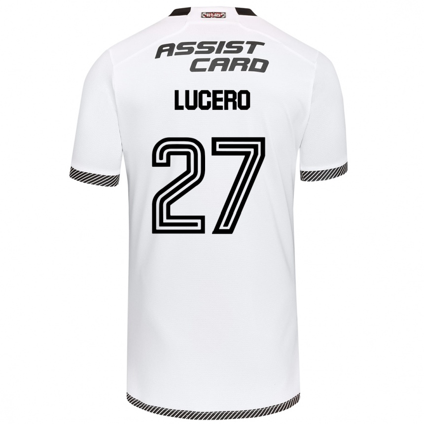 Hombre Fútbol Camiseta Valentina Lucero #27 Blanco Negro 1ª Equipación 2024/25 Perú