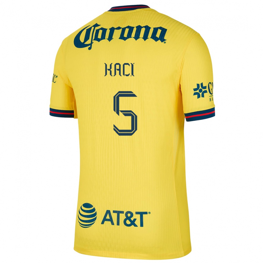 Hombre Fútbol Camiseta Aurelie Kaci #5 Amarillo Azul 1ª Equipación 2024/25 Perú