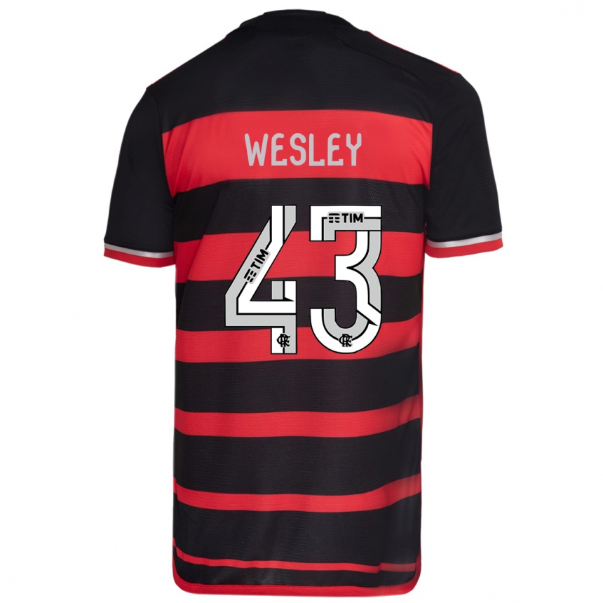 Hombre Fútbol Camiseta Wesley #43 Negro Rojo 1ª Equipación 2024/25 Perú