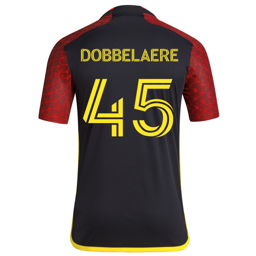 Hombre Fútbol Camiseta Ethan Dobbelaere #45 Negro Rojo 2ª Equipación 2024/25 Perú