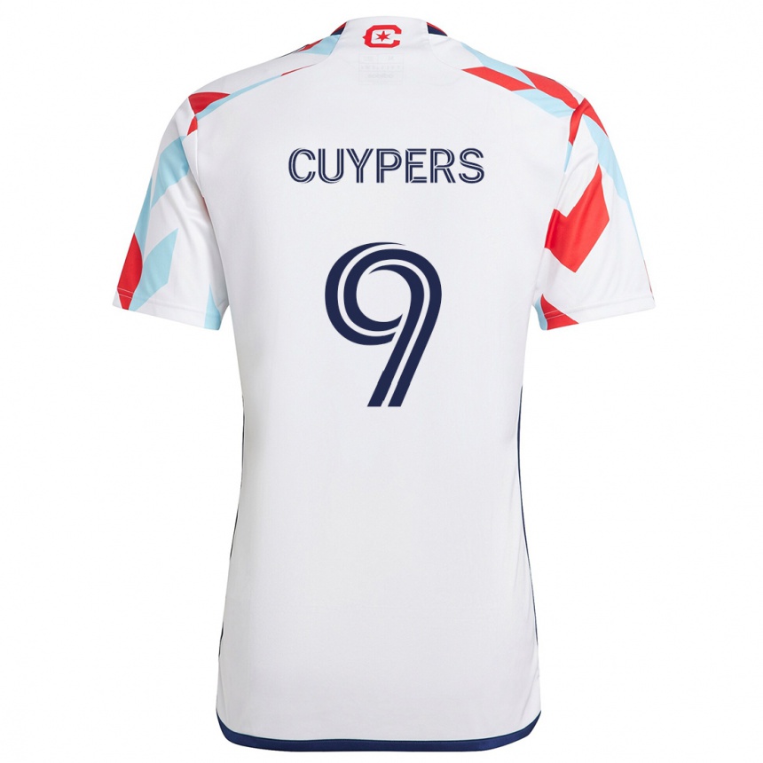 Hombre Fútbol Camiseta Hugo Cuypers #9 Blanco Rojo Azul 2ª Equipación 2024/25 Perú