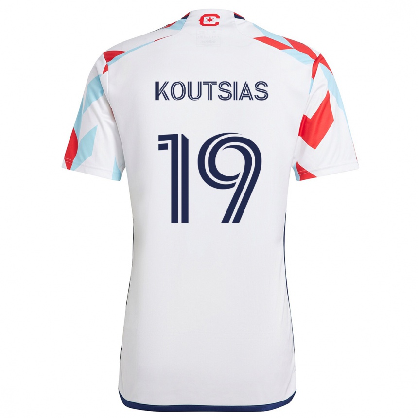 Hombre Fútbol Camiseta Georgios Koutsias #19 Blanco Rojo Azul 2ª Equipación 2024/25 Perú