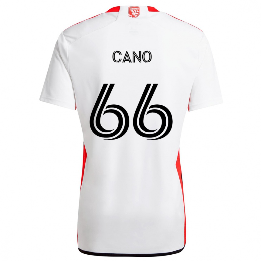 Hombre Fútbol Camiseta Alejandro Cano #66 Blanco Rojo 2ª Equipación 2024/25 Perú