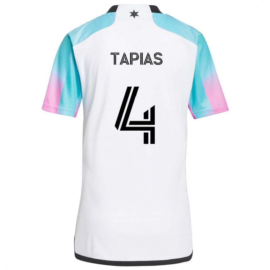 Hombre Fútbol Camiseta Miguel Tapias #4 Blanco Azul Negro 2ª Equipación 2024/25 Perú