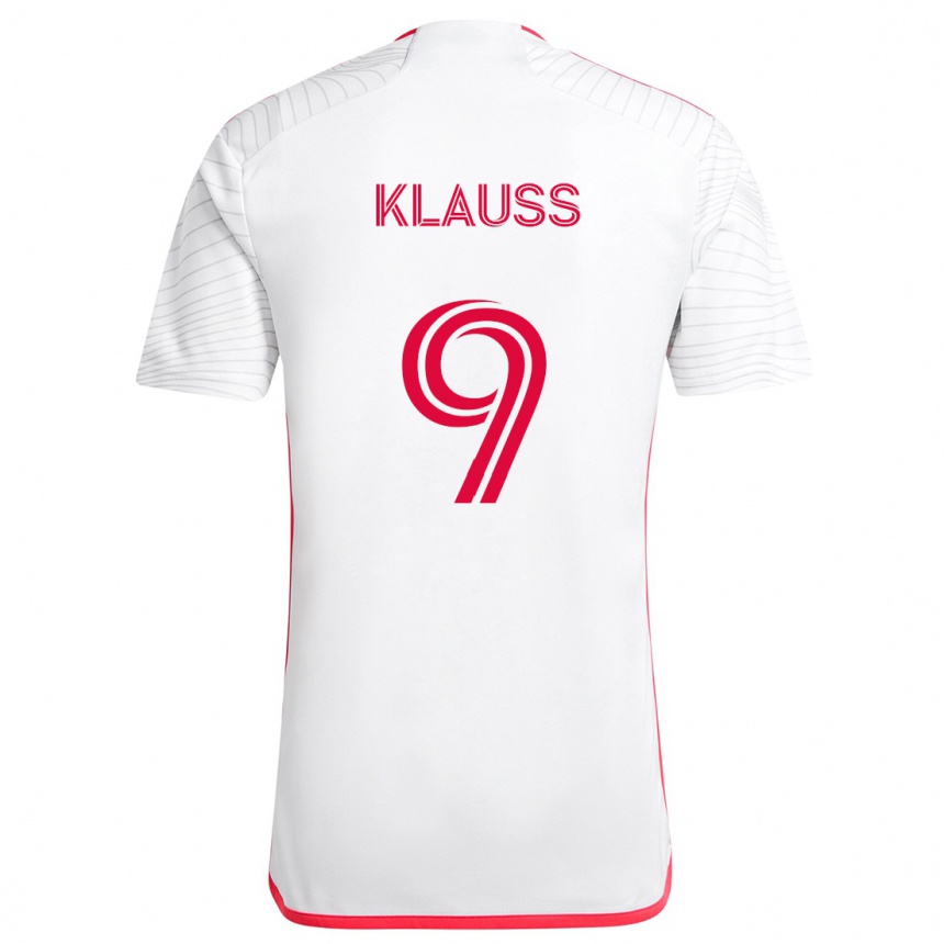 Hombre Fútbol Camiseta João Klauss #9 Blanco Rojo 2ª Equipación 2024/25 Perú