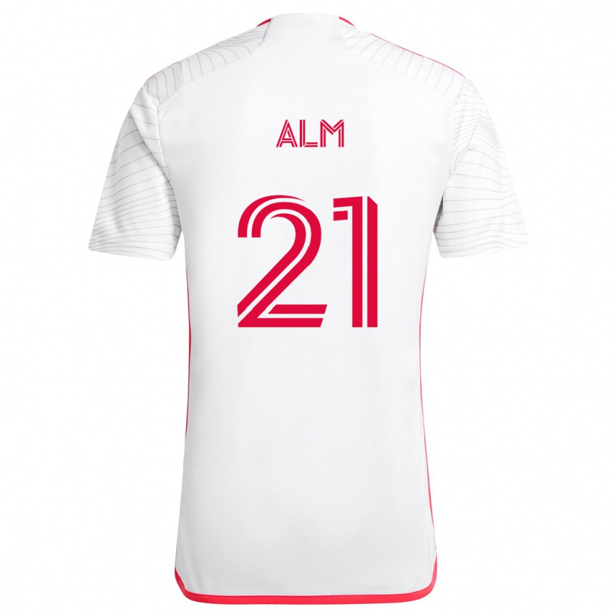 Hombre Fútbol Camiseta Rasmus Alm #21 Blanco Rojo 2ª Equipación 2024/25 Perú