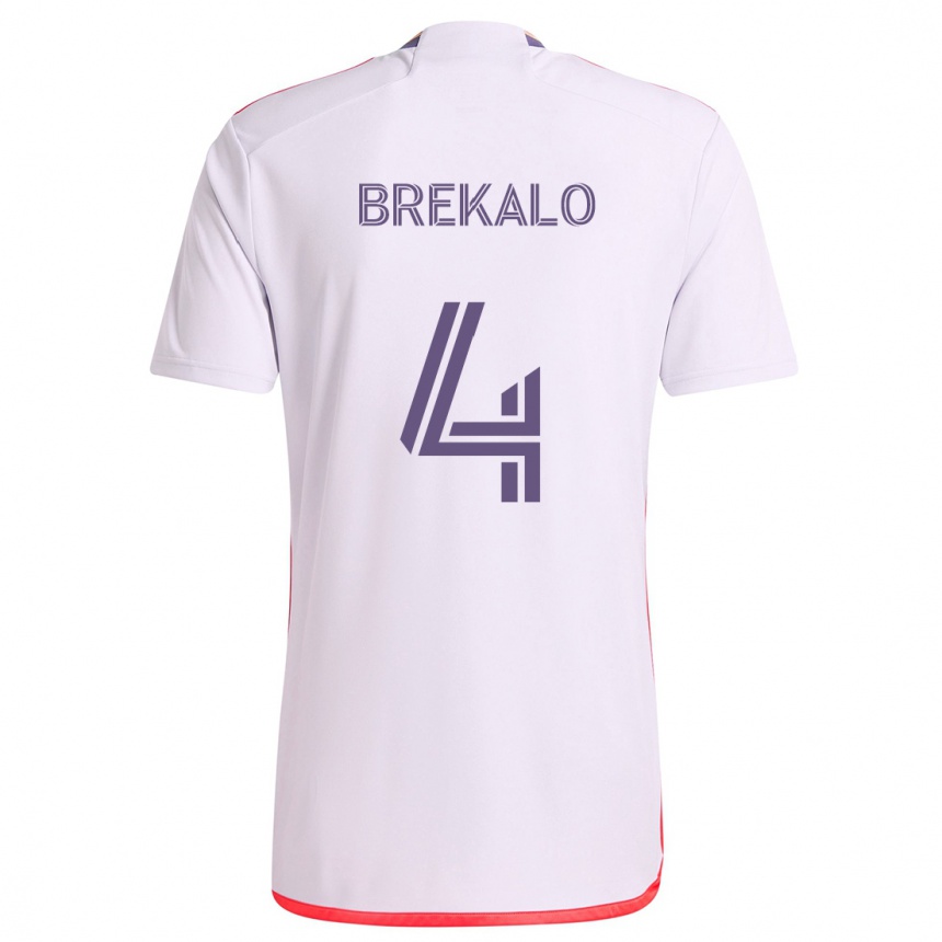 Hombre Fútbol Camiseta David Brekalo #4 Blanco Rojo Púrpura 2ª Equipación 2024/25 Perú