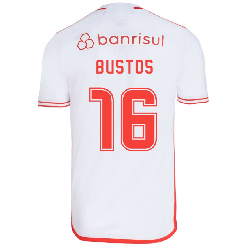 Hombre Fútbol Camiseta Fabricio Bustos #16 Blanco Rojo 2ª Equipación 2024/25 Perú