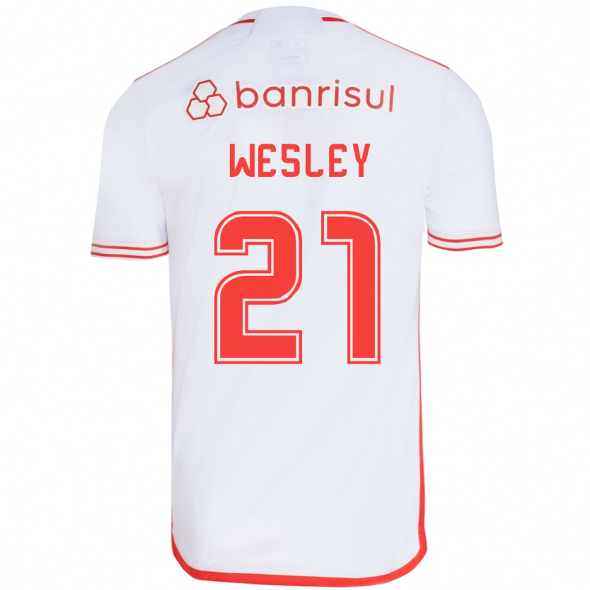 Hombre Fútbol Camiseta Wesley #21 Blanco Rojo 2ª Equipación 2024/25 Perú