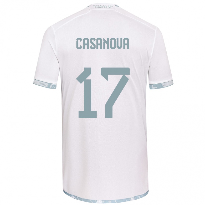 Hombre Fútbol Camiseta Luis Casanova #17 Gris Blanco 2ª Equipación 2024/25 Perú