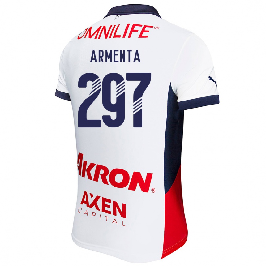 Hombre Fútbol Camiseta Deibith Armenta #297 Blanco Rojo Azul 2ª Equipación 2024/25 Perú