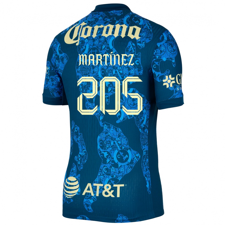 Hombre Fútbol Camiseta Sebastián Martínez #205 Azul Amarillo 2ª Equipación 2024/25 Perú