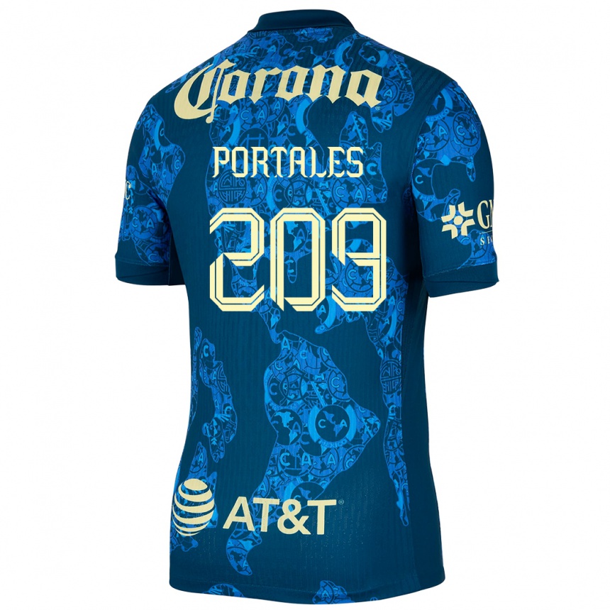 Hombre Fútbol Camiseta Walter Portales #209 Azul Amarillo 2ª Equipación 2024/25 Perú