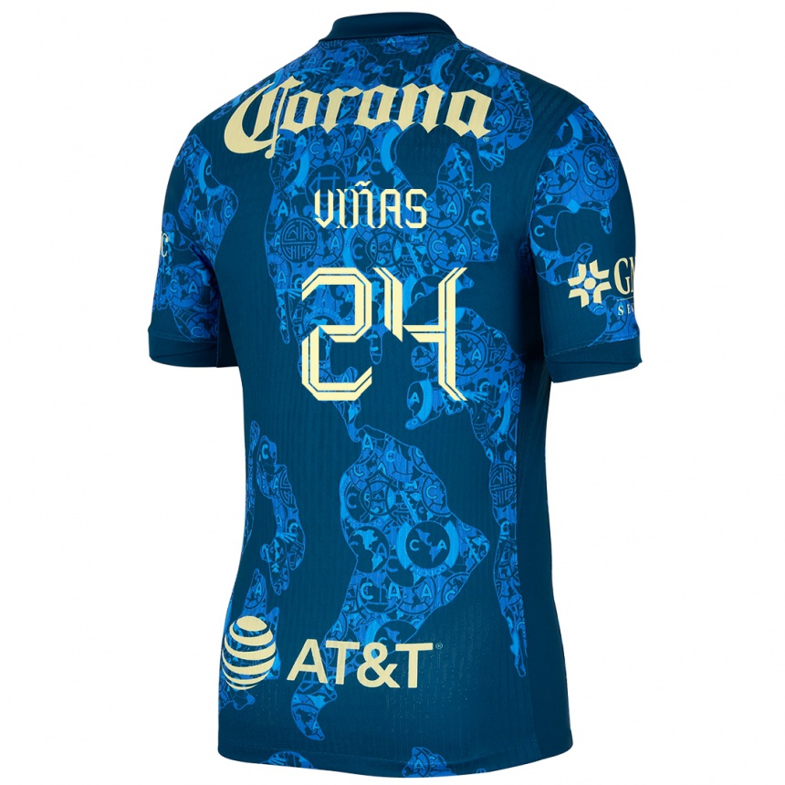 Hombre Fútbol Camiseta Federico Viñas #24 Azul Amarillo 2ª Equipación 2024/25 Perú