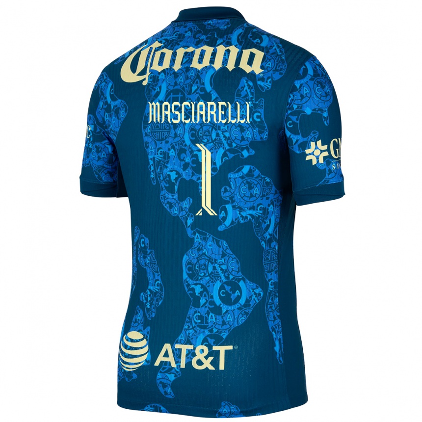 Hombre Fútbol Camiseta Renata Masciarelli #1 Azul Amarillo 2ª Equipación 2024/25 Perú