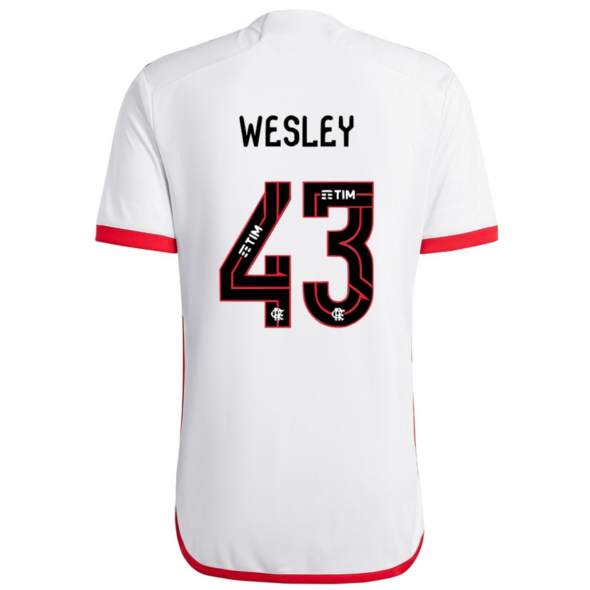 Hombre Fútbol Camiseta Wesley #43 Blanco Rojo 2ª Equipación 2024/25 Perú