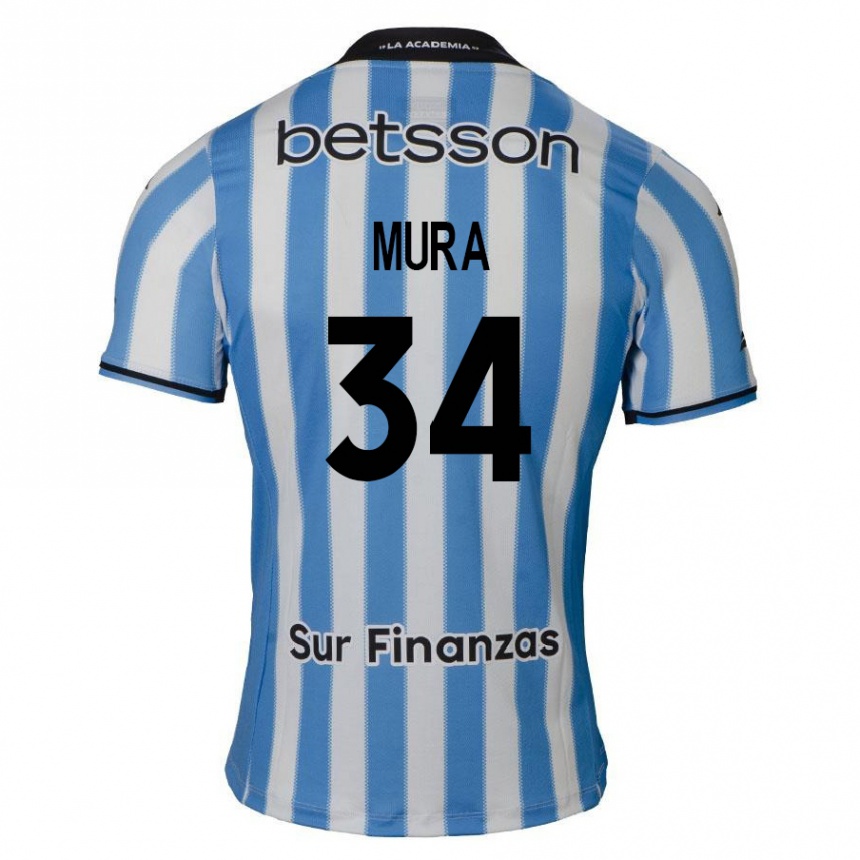 Mujer Fútbol Camiseta Facundo Mura #34 Azul Blanco Negro 1ª Equipación 2024/25 Perú