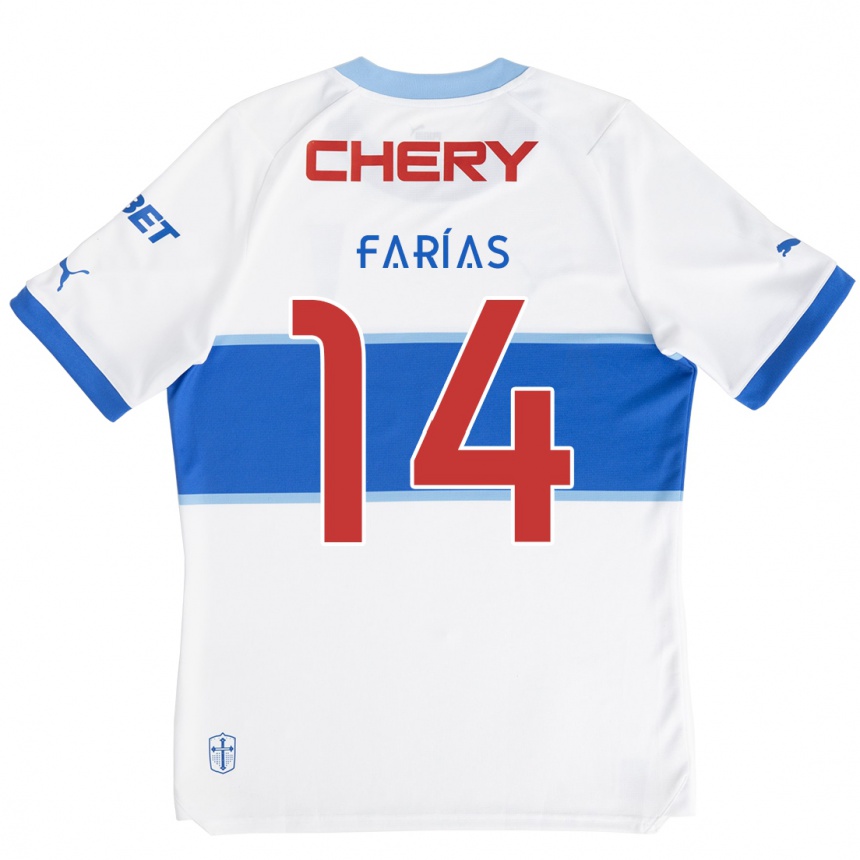 Mujer Fútbol Camiseta Agustín Farías #14 Blanco Azul 1ª Equipación 2024/25 Perú